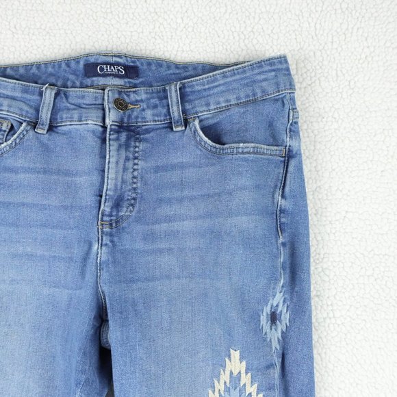 Chaps Jeans Womens 10P Petite Blue Southwestern Argyle Tapered Stretchy Denim - Picture 2 of 12